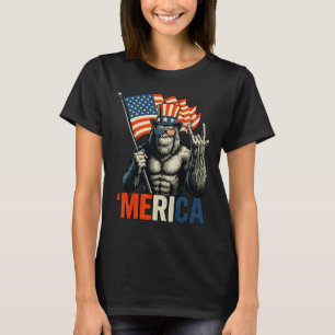 Bigfoot Rock And Roll merica Usa American Flag 4th T-Shirt