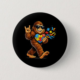 Bigfoot Rock Hand Au Awareness Puzzle Heart Ribbon 6 Cm Round Badge