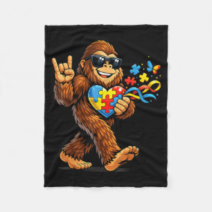 Bigfoot Rock Hand Au Awareness Puzzle Heart Ribbon Fleece Blanket