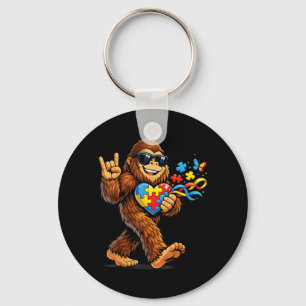 Bigfoot Rock Hand Au Awareness Puzzle Heart Ribbon Key Ring