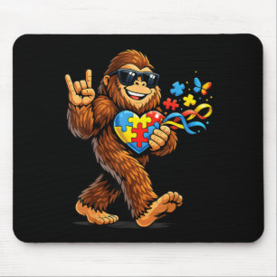 Bigfoot Rock Hand Au Awareness Puzzle Heart Ribbon Mouse Pad