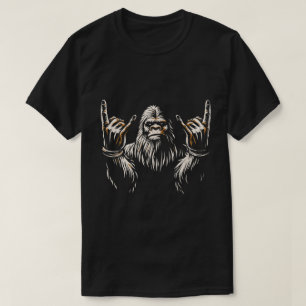 Bigfoot Rock On Funny Sasquatch Art T-Shirt