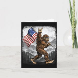 Bigfoot Rock On Hand Sign American Flag 4th of Card