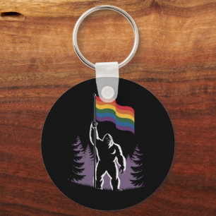 Bigfoot Rock On LGBTQ Progressive New Pride Flag Key Ring