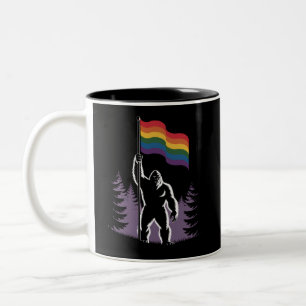 Bigfoot Rock On LGBTQ Progressive New Pride Flag  Two-Tone Coffee Mug