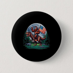 Bigfoot Rock On Mullet Bandanna Riding T-rex Full 6 Cm Round Badge