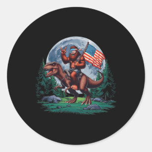 Bigfoot Rock On Mullet Bandanna Riding T-rex Full  Classic Round Sticker