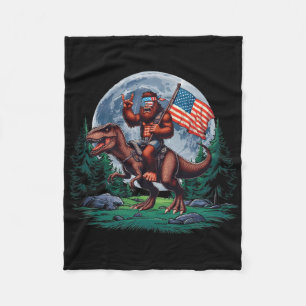 Bigfoot Rock On Mullet Bandanna Riding T-rex Full Fleece Blanket