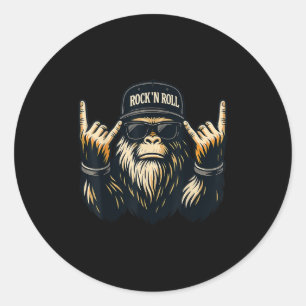 Bigfoot Rock On Sasquatch Heavy Metal Vibes Men Wo Classic Round Sticker