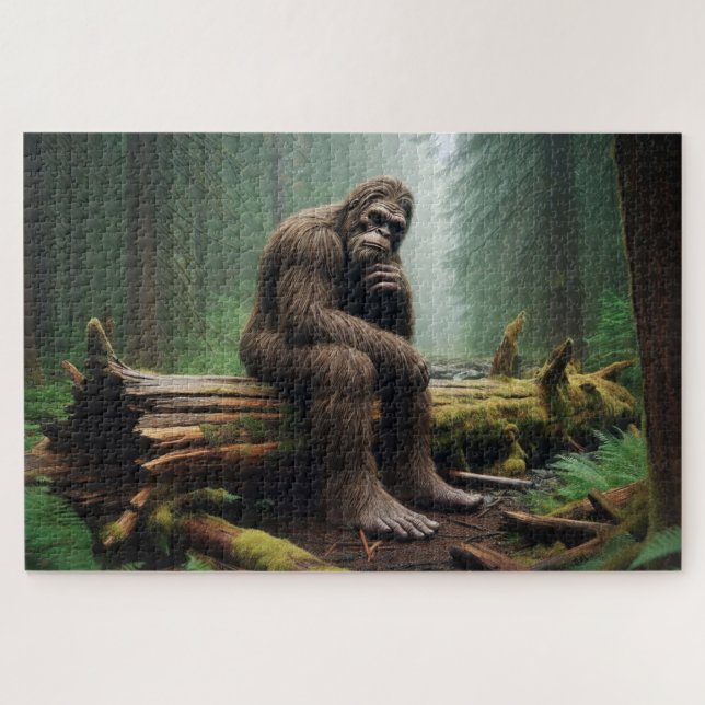 Bigfoot’s Woodland Throne, Bigfoot Deep in Thought Jigsaw Puzzle (Horizontal)