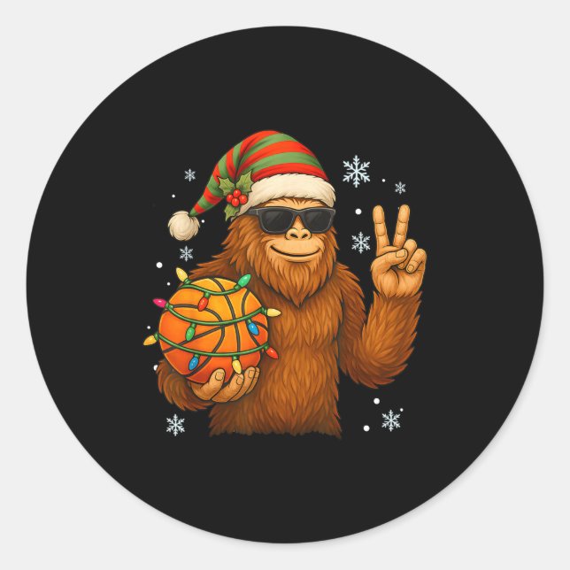 Bigfoot Santa Basketball Christmas  Classic Round Sticker (Front)