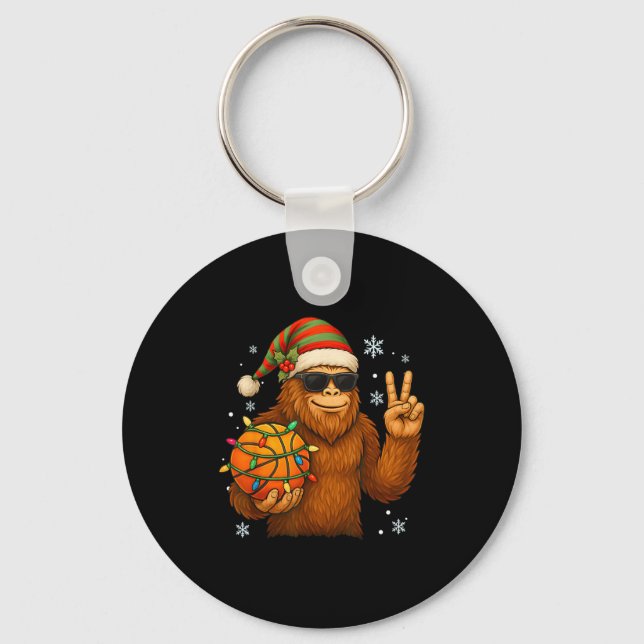 Bigfoot Santa Basketball Christmas  Key Ring (Front)