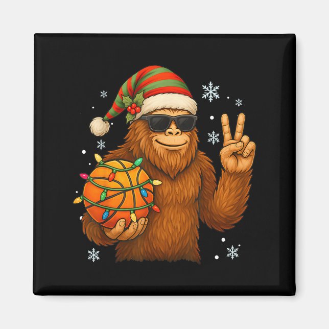 Bigfoot Santa Basketball Christmas  Magnet (Front)