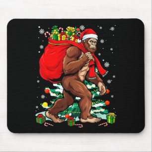 Bigfoot Santa Carrying Christmas Bag Xmas Hat Sasq Mouse Pad