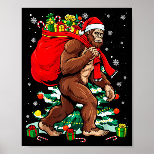 Bigfoot Santa Carrying Christmas Bag Xmas Hat Sasq Poster