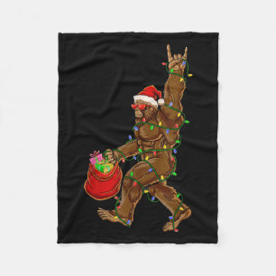Bigfoot Santa Christmas Lights Rock Funny Sasquatc Fleece Blanket