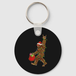 Bigfoot Santa Christmas Lights Rock Funny Sasquatc Key Ring