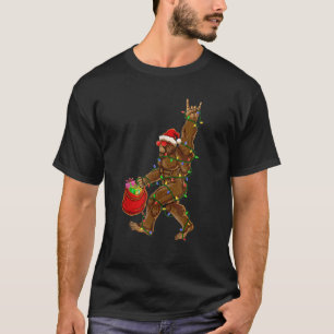 Bigfoot Santa Christmas Lights Rock Funny Sasquatc T-Shirt