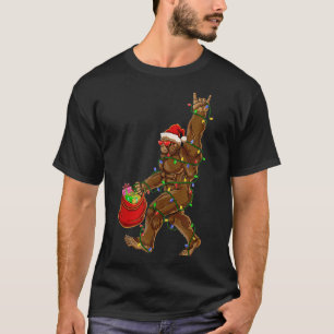 Bigfoot Santa Christmas Lights Rock Funny Sasquatc T-Shirt