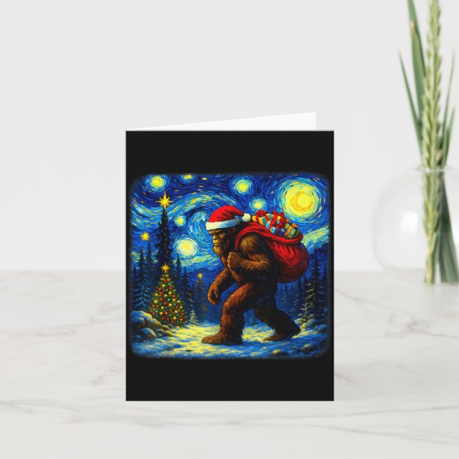 Bigfoot Santa Christmas Starry Night Sasquatch Van Card (Front)