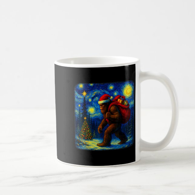 Bigfoot Santa Christmas Starry Night Sasquatch Van Coffee Mug (Right)
