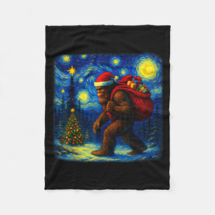 Bigfoot Santa Christmas Starry Night Sasquatch Van Fleece Blanket