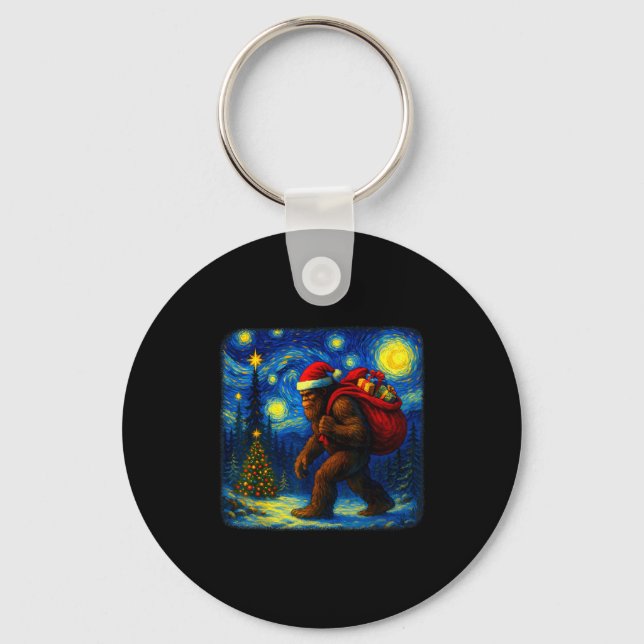 Bigfoot Santa Christmas Starry Night Sasquatch Van Key Ring (Front)
