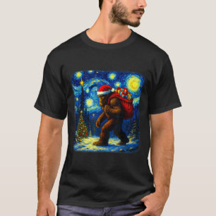 Bigfoot Santa Christmas Starry Night Sasquatch Van T-Shirt