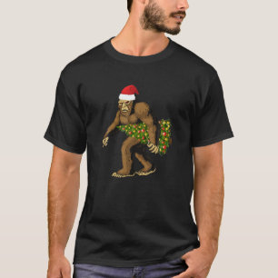 Bigfoot Santa Christmas Tree Lights Funny Xmas Gif T-Shirt
