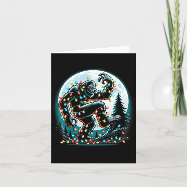 Bigfoot Santa Christmas Tree Lights Funny Xmas Sas Card (Front)