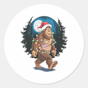 Bigfoot Santa Christmas Tree Lights Funny Xmas Sas Classic Round Sticker