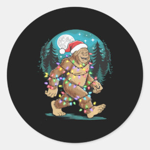 Bigfoot Santa Christmas Tree Lights Funny Xmas Sas Classic Round Sticker