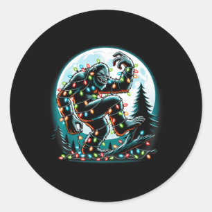 Bigfoot Santa Christmas Tree Lights Funny Xmas Sas Classic Round Sticker