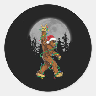 Bigfoot Santa Christmas Tree Lights Funny Xmas Sas Classic Round Sticker