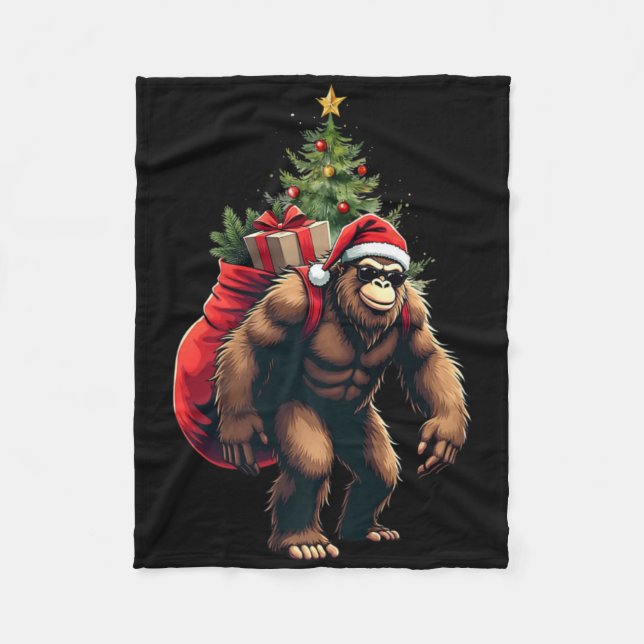 Bigfoot Santa Christmas Tree Lights Funny Xmas Sas Fleece Blanket (Front)