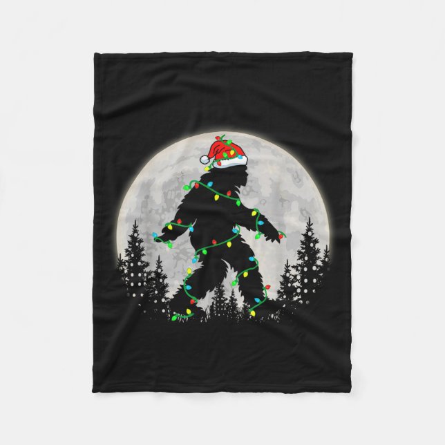 Bigfoot Santa Christmas Tree Lights Funny Xmas Sas Fleece Blanket (Front)