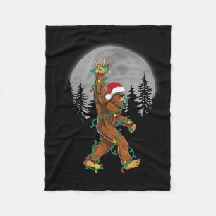 Bigfoot Santa Christmas Tree Lights Funny Xmas Sas Fleece Blanket