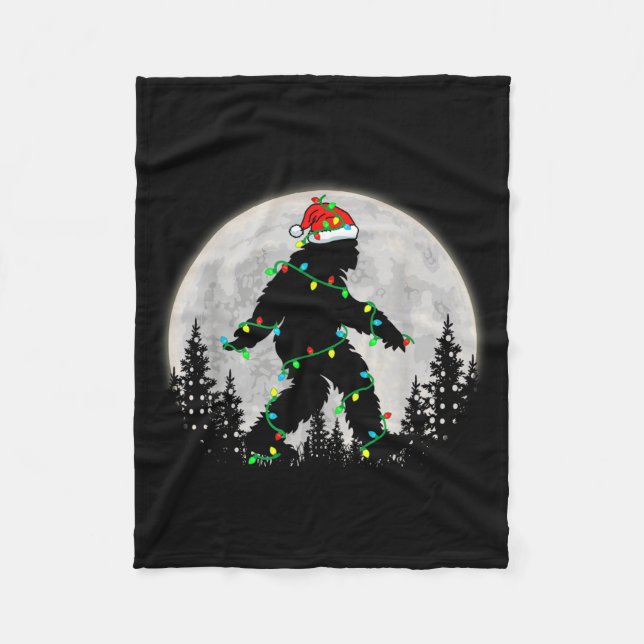 Bigfoot Santa Christmas Tree Lights Funny Xmas Sas Fleece Blanket (Front)