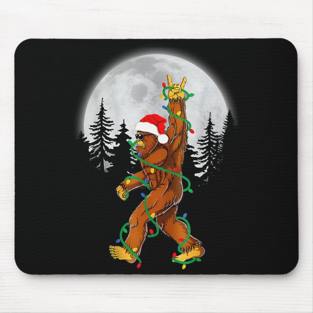Bigfoot Santa Christmas Tree Lights Funny Xmas Sas Mouse Pad (Front)