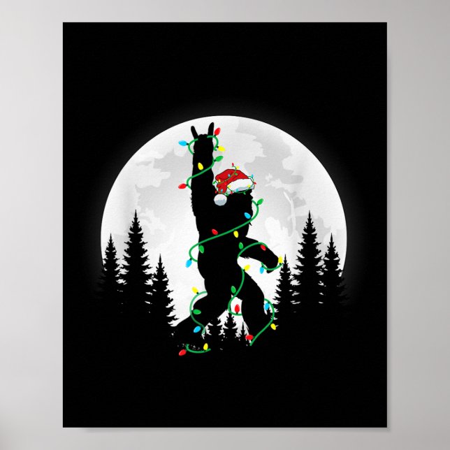 Bigfoot Santa Christmas Tree Lights Funny Xmas Sas Poster (Front)
