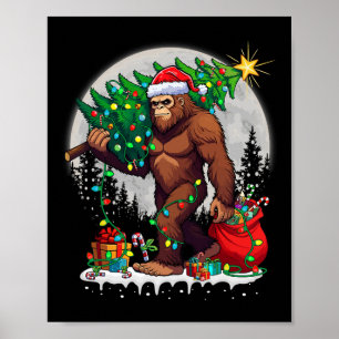 Bigfoot Santa Christmas Tree Lights Funny Xmas Sas Poster