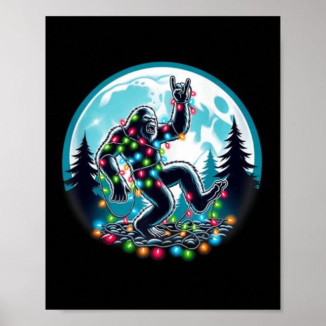 Bigfoot Santa Christmas Tree Lights Funny Xmas Sas Poster (Front)