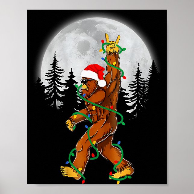 Bigfoot Santa Christmas Tree Lights Funny Xmas Sas Poster (Front)