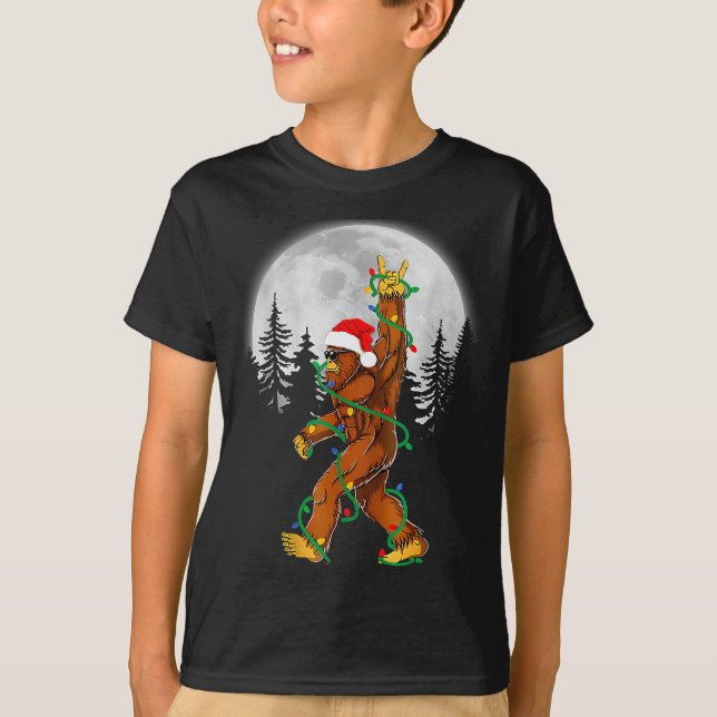 Bigfoot Santa Christmas Tree Lights Funny Xmas Sas T-Shirt (Front)