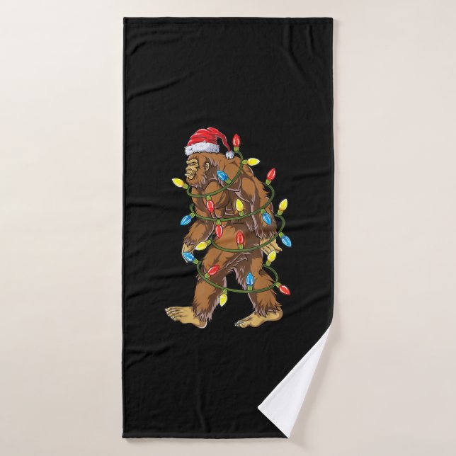 Bigfoot Santa Christmas Tree Lights Xmas Boys Men Bath Towel (Bath Towel)