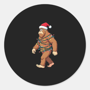 Bigfoot Santa Christmas Tree Lights Xmas Boys Men Classic Round Sticker