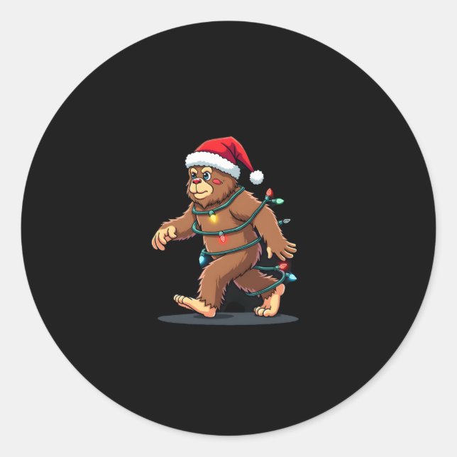 Bigfoot Santa Christmas Tree Lights Xmas Boys Men  Classic Round Sticker (Front)