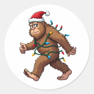 Bigfoot Santa Christmas Tree Lights Xmas Boys Men Classic Round Sticker