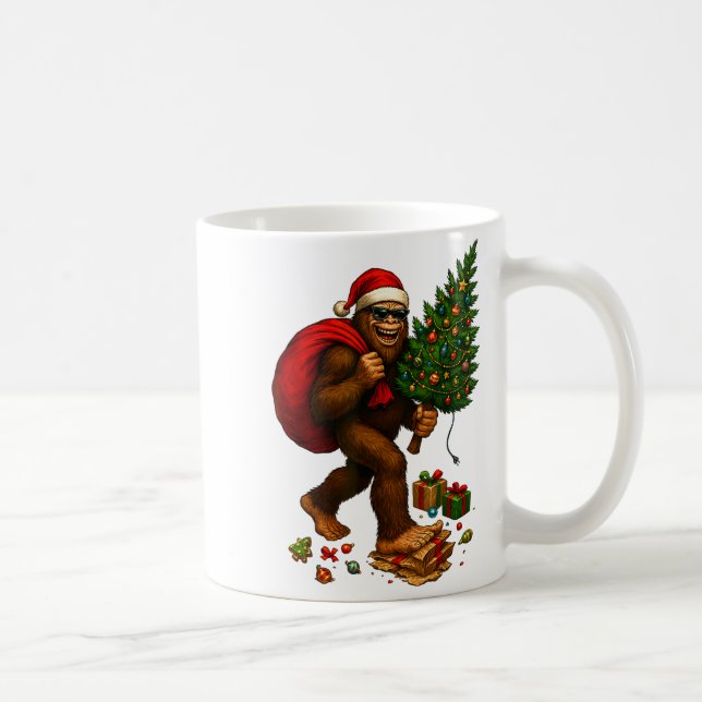 Bigfoot Santa Christmas Tree Lights Xmas Boys Men  Coffee Mug (Right)