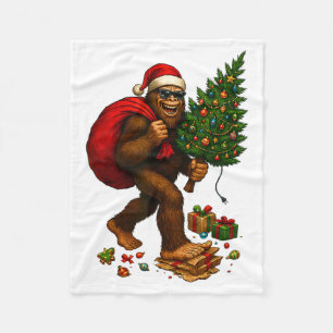 Bigfoot Santa Christmas Tree Lights Xmas Boys Men  Fleece Blanket